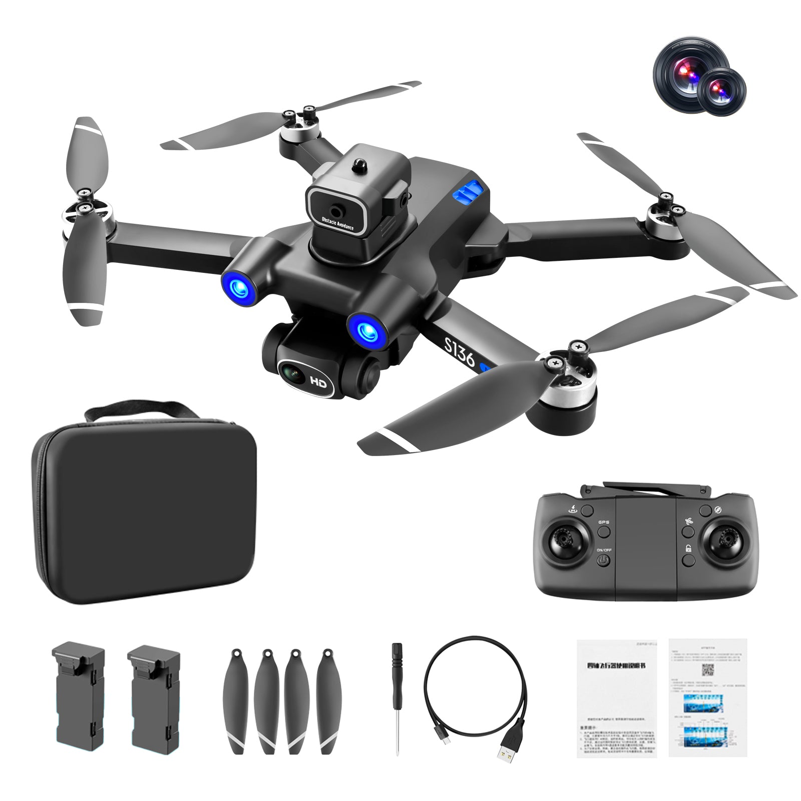 S136 Mini RC Folding Drone Infrared Obstacle Avoidance GPS Brushless Aircraft with 2 Batteries S136 Mini RC Folding Drone Infrared Obstacle Avoidance GPS Brushless Aircraft with 2 Batteries